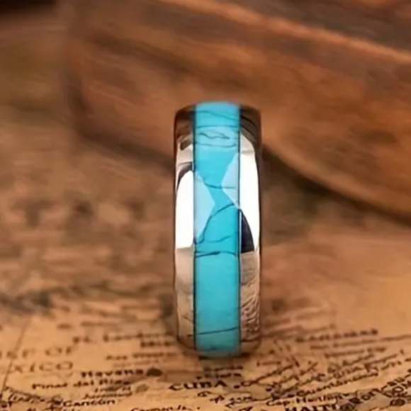 Unique.Vintage Stainless Steel Turquoise Ring for Men. - Picture 4 of 5